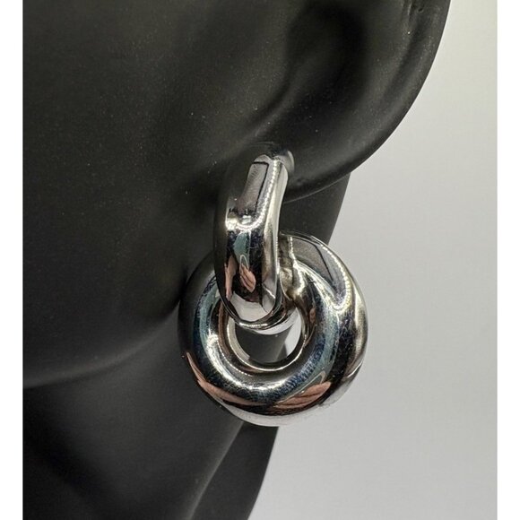 Baublebar Mia Silver Tone Linked Circle Drop Earrings Trendy - Picture 1 of 3